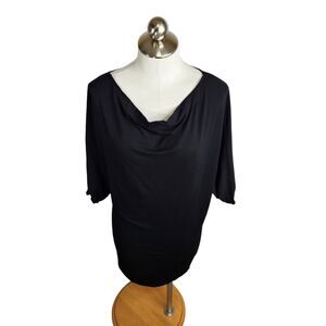 Om Gaia Tree Womens Large Organic Bamboo Blend Half Sleeve Tunic Top‎ Black